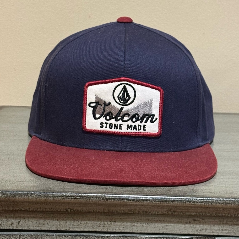 Volcom Stone Blue and Red Cap, Baseball Hat, Flat Brim